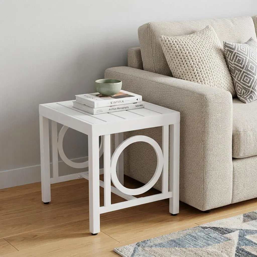 16" White Metal Outdoor Side Table Homeroots Outdoor
