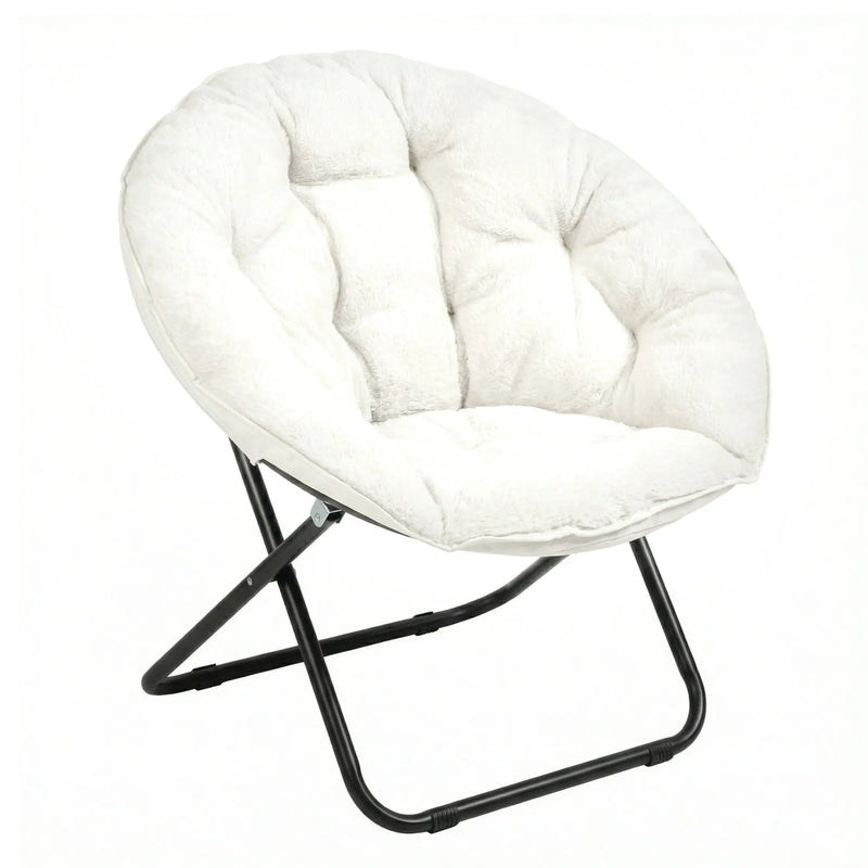 16" White Tufted Faux Fur and Metal Folding Lounge Chair Homeroots Living Room