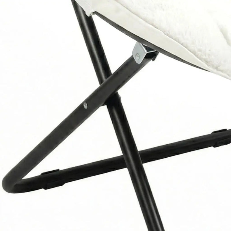 16" White Tufted Faux Fur and Metal Folding Lounge Chair Homeroots Living Room