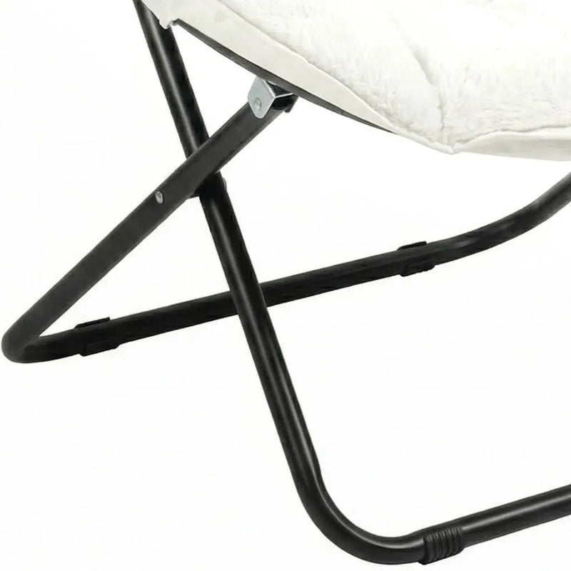 16" White Tufted Faux Fur and Metal Folding Lounge Chair Homeroots Living Room