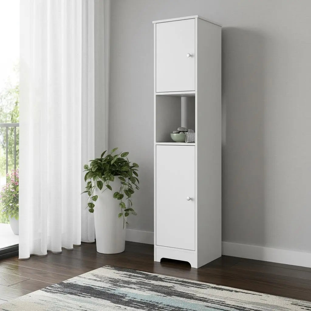 16" White Wood Accent Cabinet With Two Doors Homeroots Kitchen & Dining