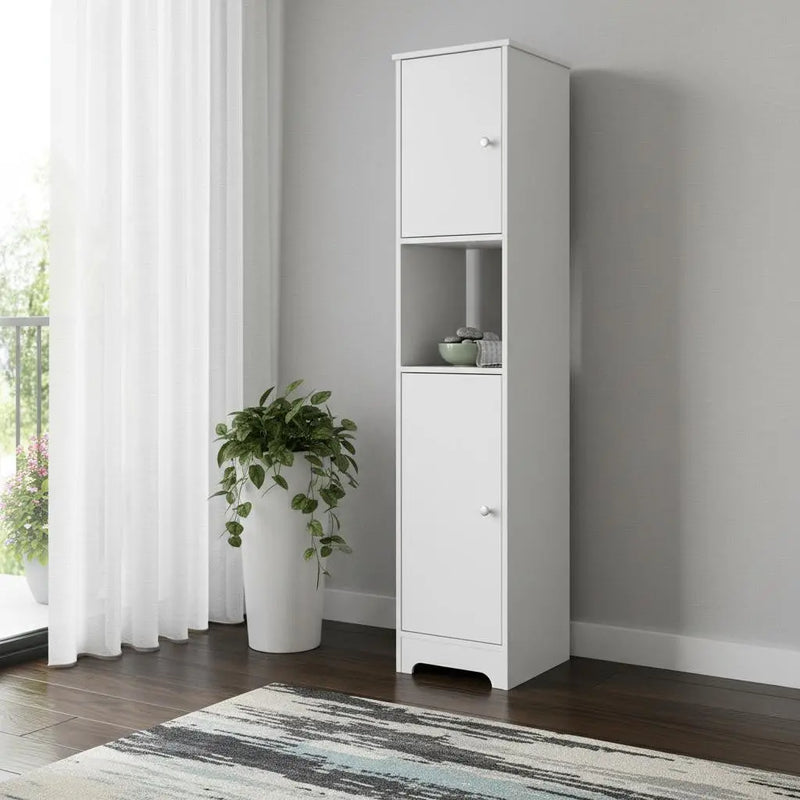 16" White Wood Accent Cabinet With Two Doors Homeroots Kitchen & Dining