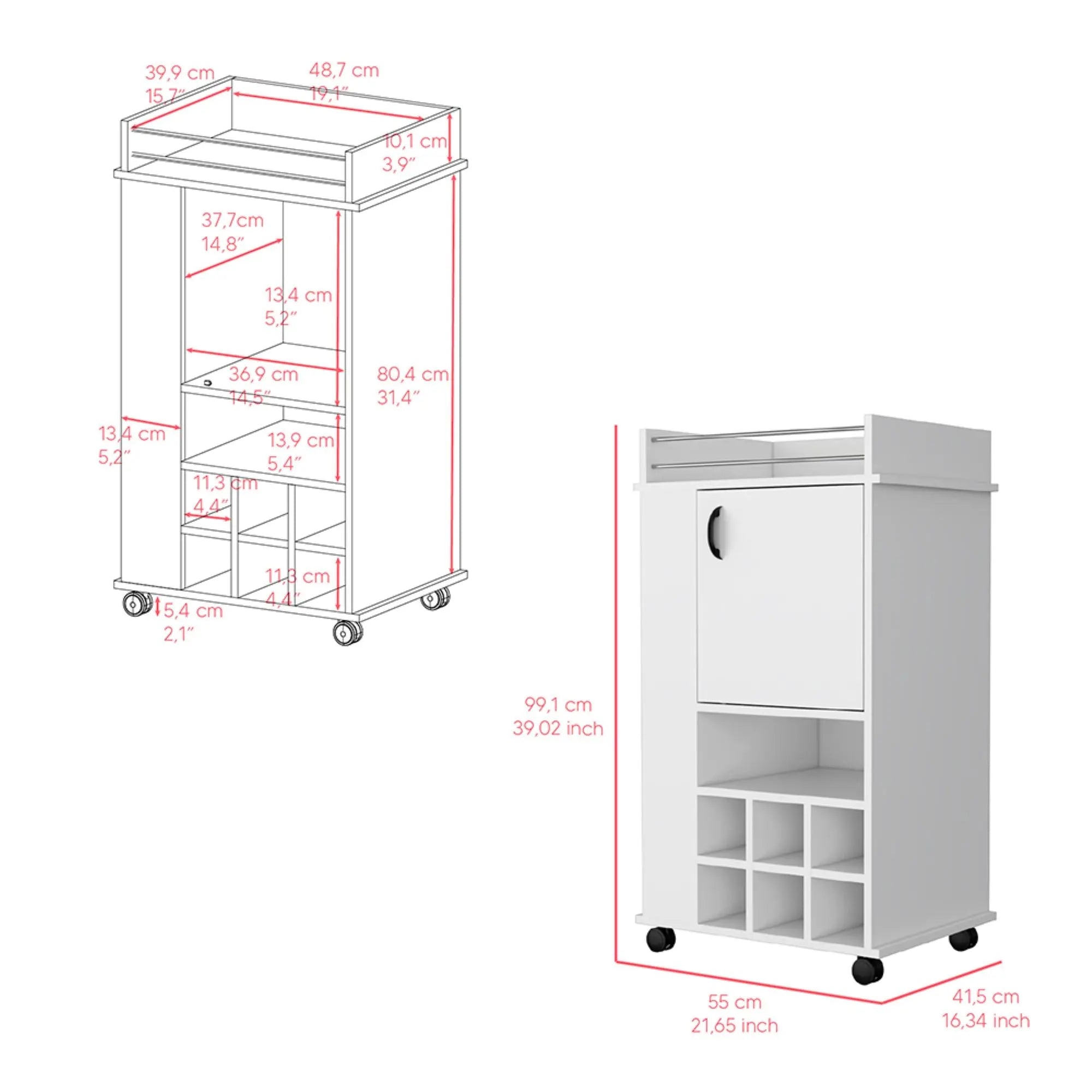 16" White Wood Bar Cart Homeroots Kitchen & Dining