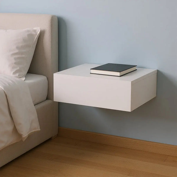 16" White Wood One Drawer Floating Nightstand Homeroots Bed & Bath