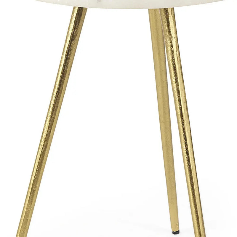 16" White and Gold Stone and Metal Tray Table Homeroots Living Room