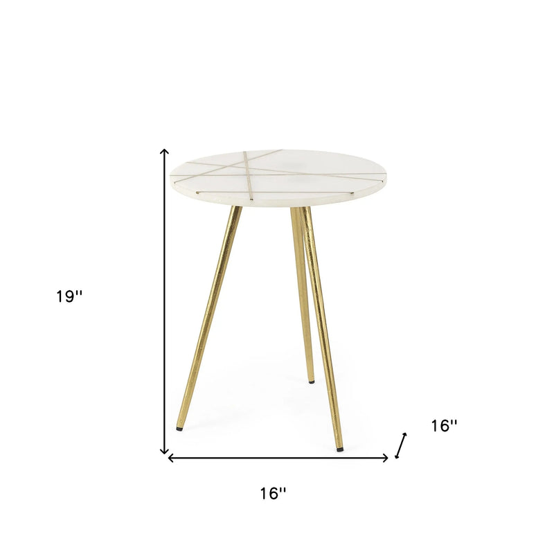 16" White and Gold Stone and Metal Tray Table Homeroots Living Room