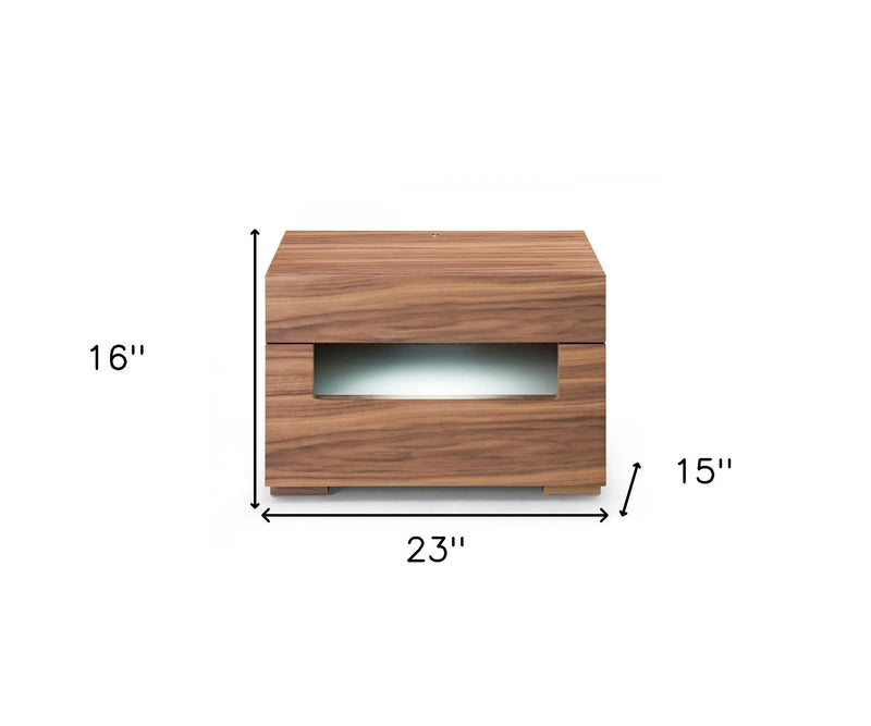 16" Wood Lighted Two Drawer Nightstand Homeroots Bed & Bath