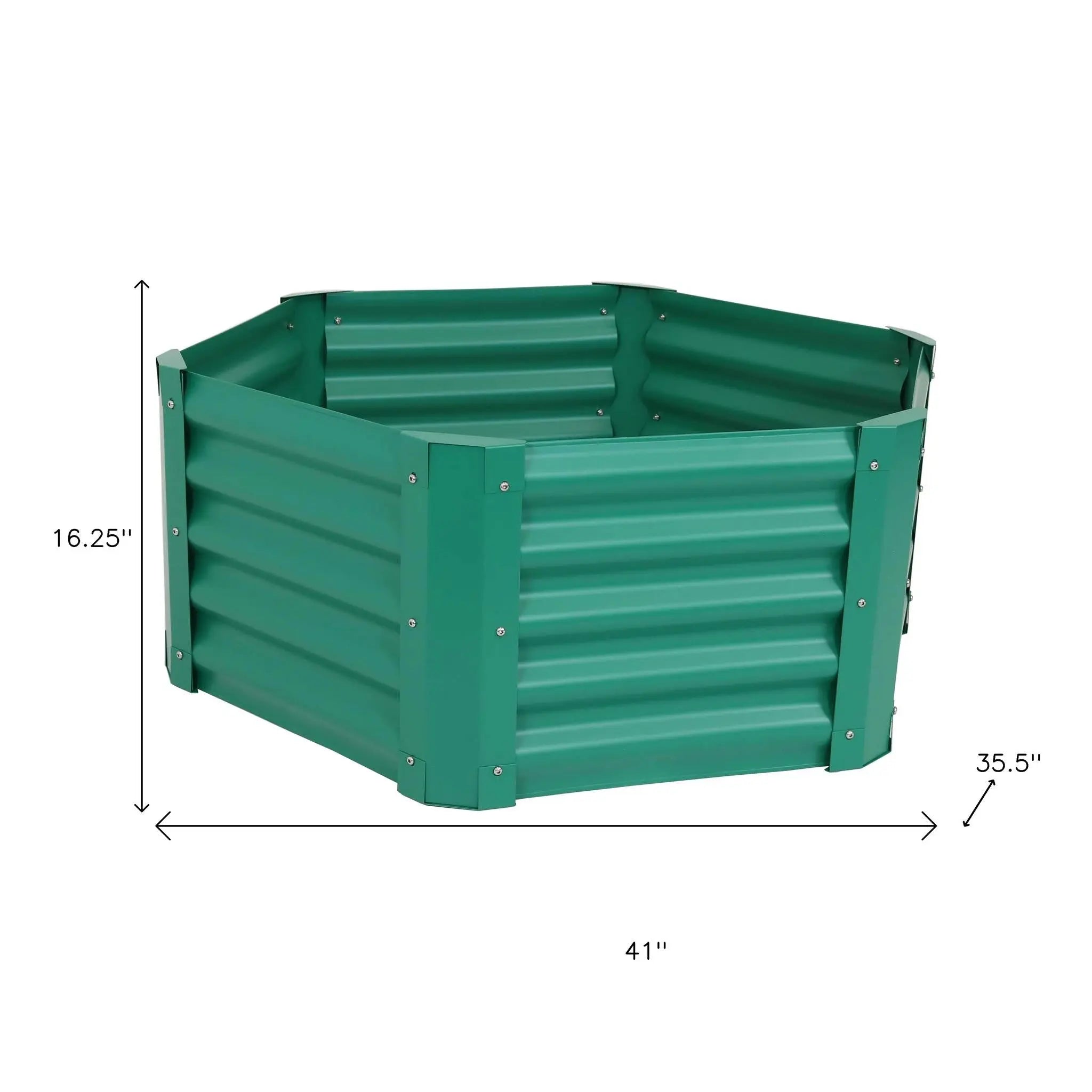 16" X 41" Green Steel Hexagon Planter Box Homeroots Outdoor