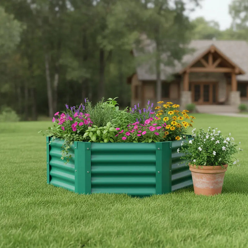 16" X 41" Green Steel Hexagon Planter Box Homeroots Outdoor