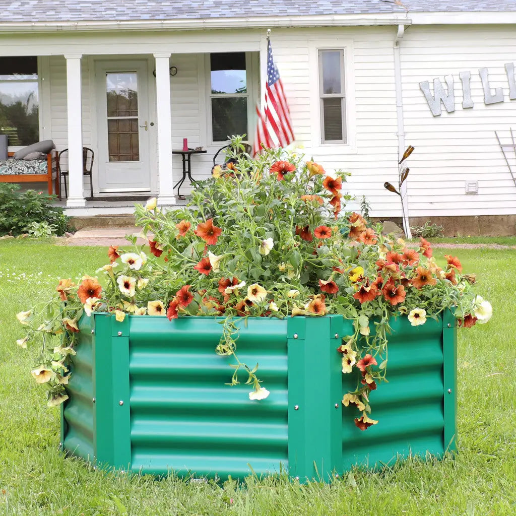 16" X 41" Green Steel Hexagon Planter Box Homeroots Outdoor