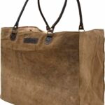 Earthtone canvas tote bag with two short handles and rectangular shape