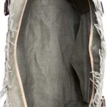 Dark green canvas tote interior with side seam stitching and fringed edge