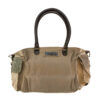 Earthtone recycled tent shoulder bag with dual top handles and front panel