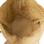 Earthtone canvas tote bag interior view with open top and stitched lining
