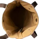 Earthtone recycled military tent tote bag open top with fabric lining and carry straps
