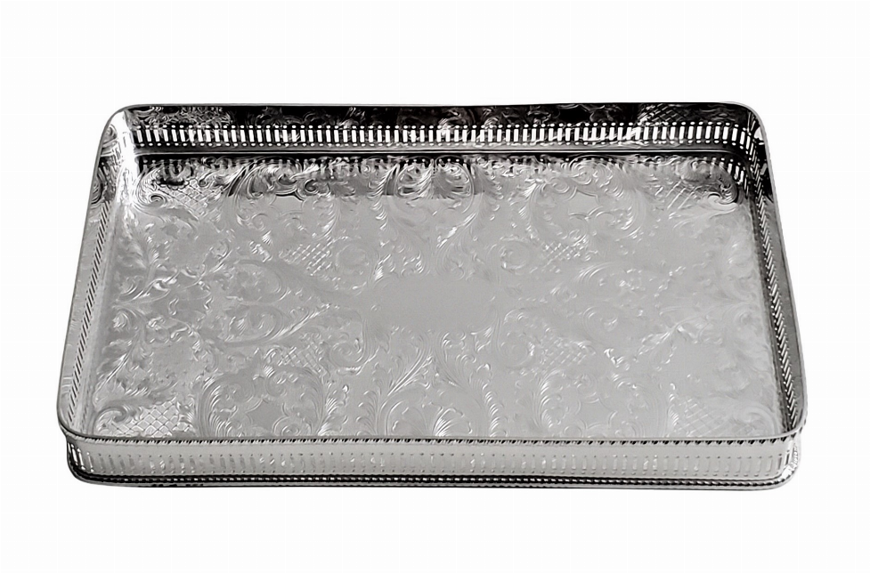 BOAC 14" Copy Airline Tray Silver Plate with Bar Gallery - Silver / 1 - Kitchen