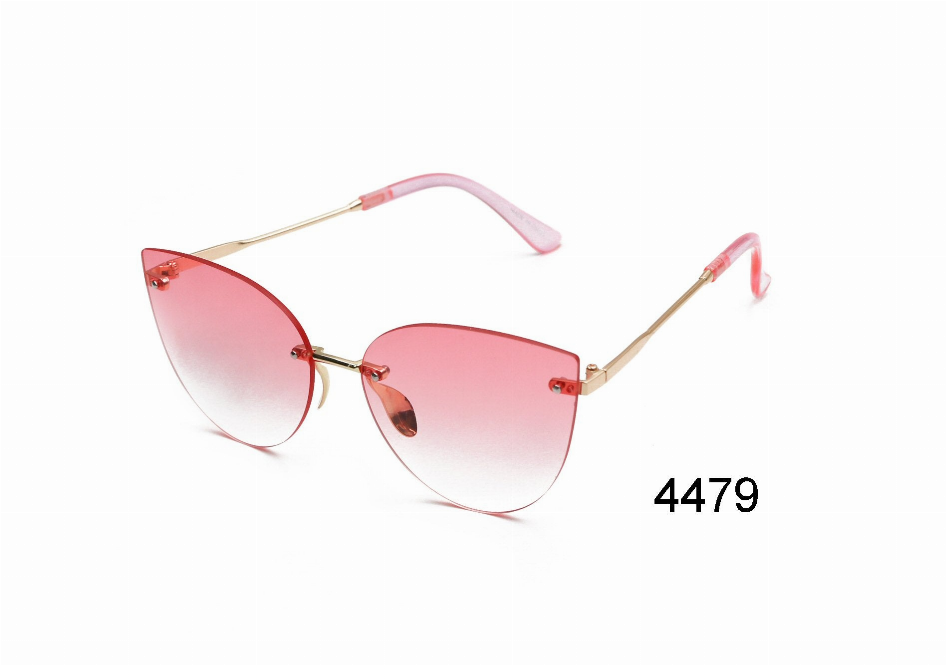 Pink gradient cat-eye sunglasses with thin gold-tone metal arms and pink frames.