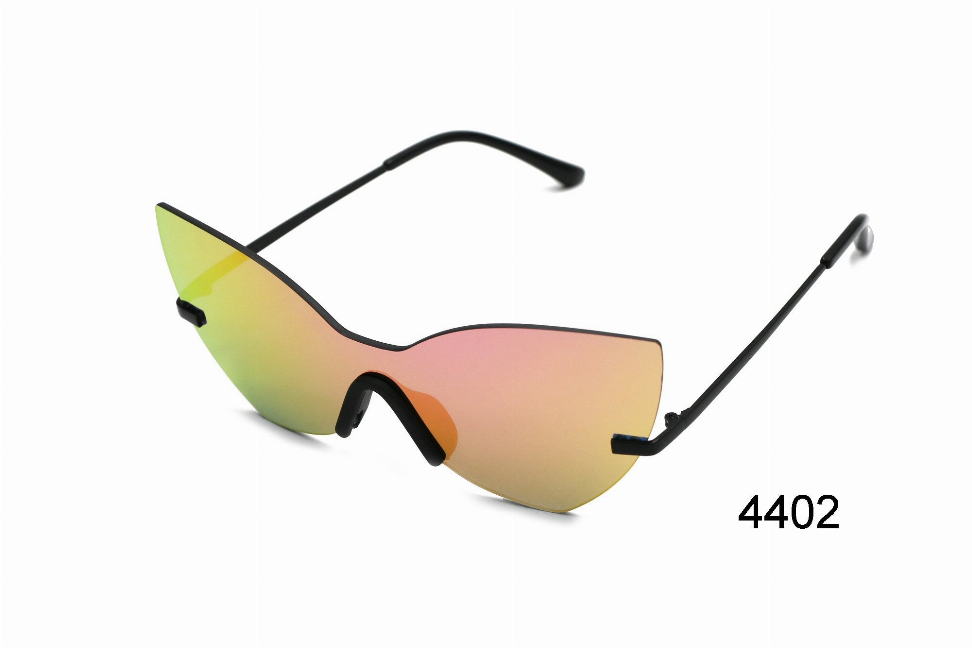 Gradient mirrored sunglasses with black frame and gold-tone arms, with 4402 label