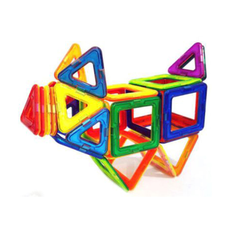 Multicolor magnetic building blocks with triangular window shapes, scattered