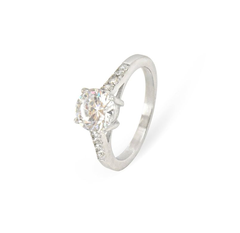 Silver promise ring with round solitaire and pavé accents