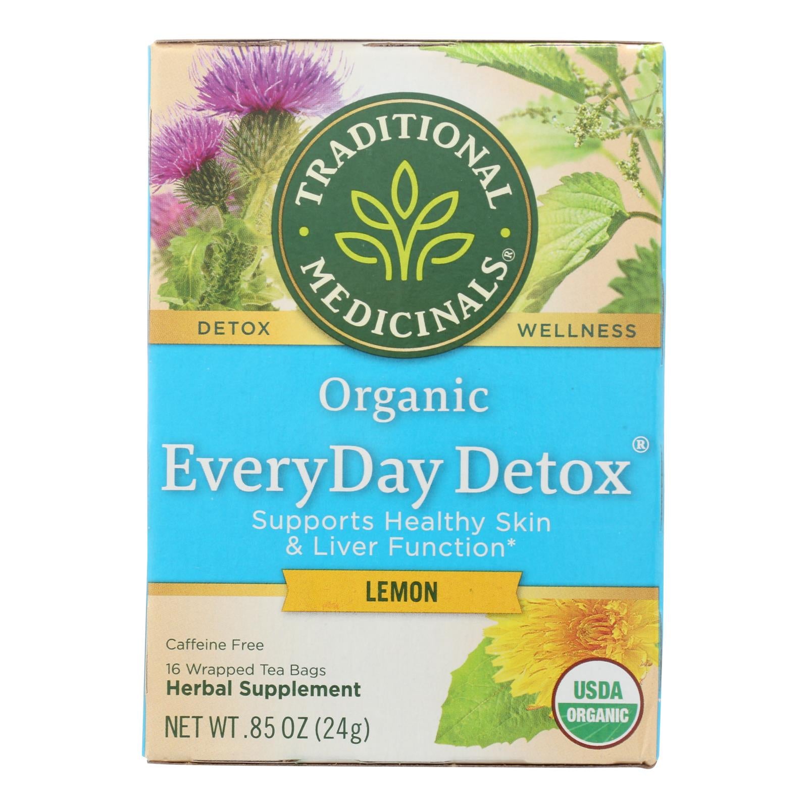 Traditional Medicinals Lemon Everyday Detox Herbal Tea - 16 Tea Bags - Case Of 6 - GreatEagleInc