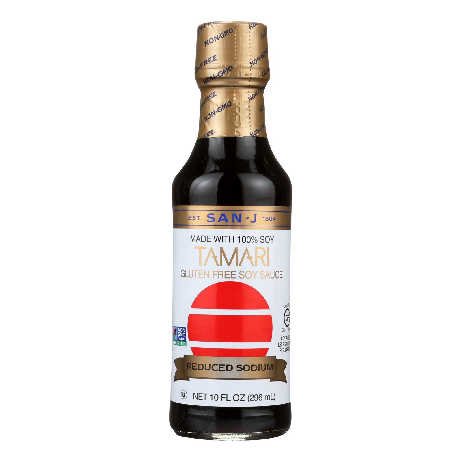 San - J Tamari Soy Sauce - Reduced Sodium - Case Of 6 - 10 Fl Oz. - GreatEagleInc