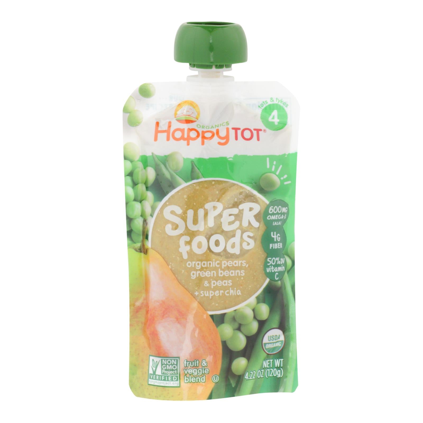 Happy Tot Toddler Food - Organic - Stage 4 - Green Beans Pear And Pea - 4.22 Oz - Case Of 16 - GreatEagleInc