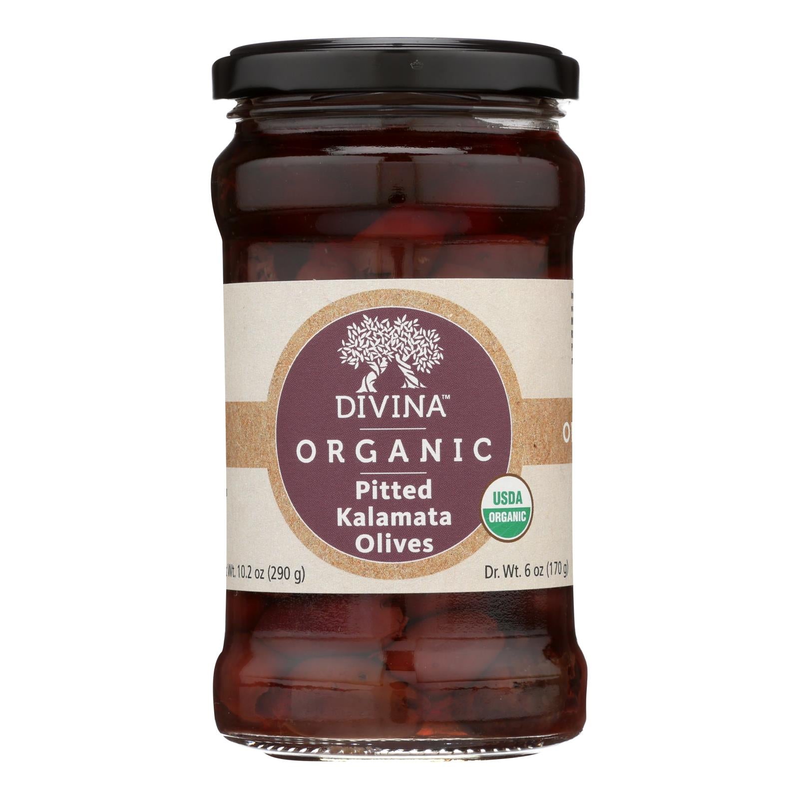 Divina - Organic Pitted Kalamata Olives - Case Of 6 - 6 Oz. - GreatEagleInc