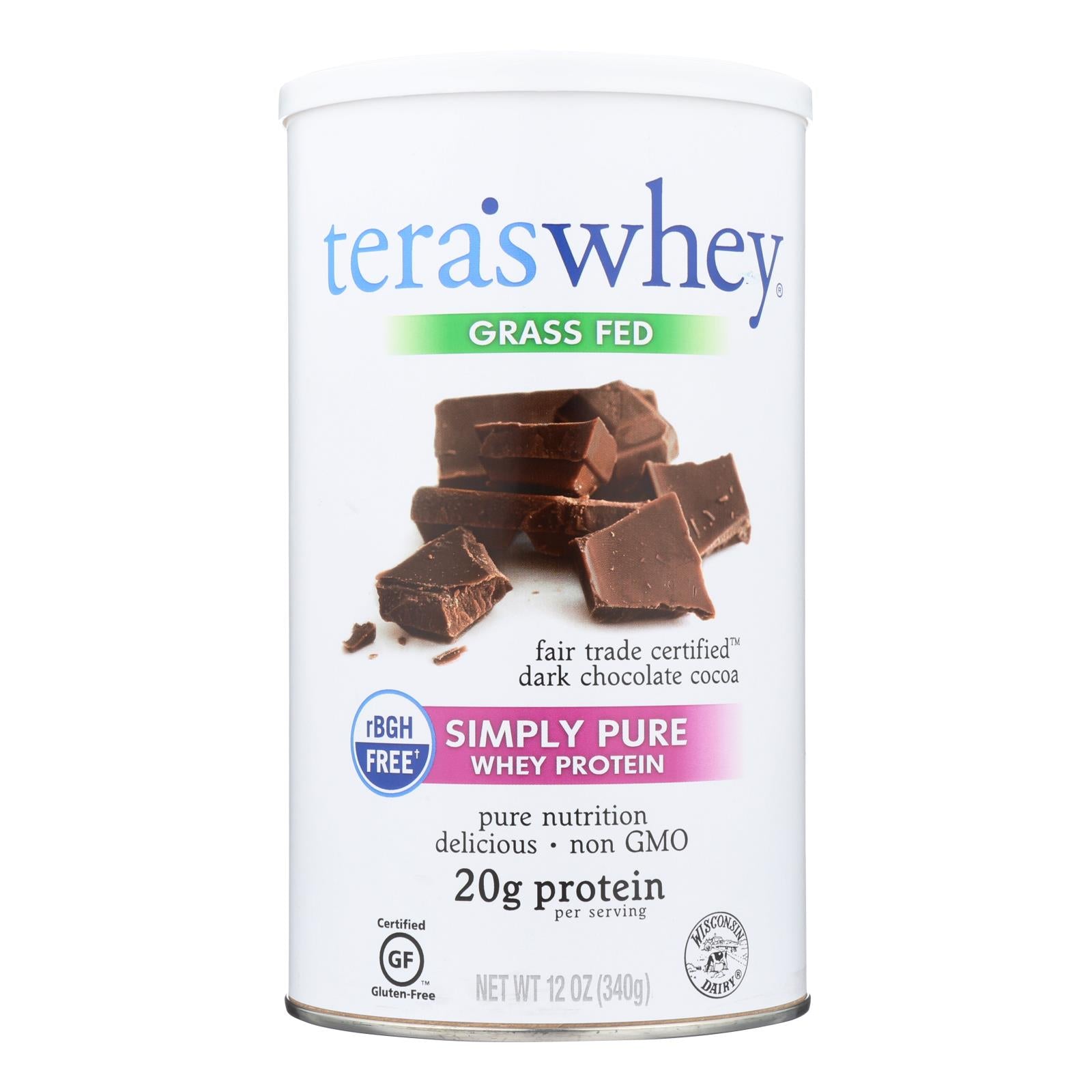 Tera's Whey Protein - Rbgh Free - Fair Trade Dark Chocolate - 12 Oz - GreatEagleInc