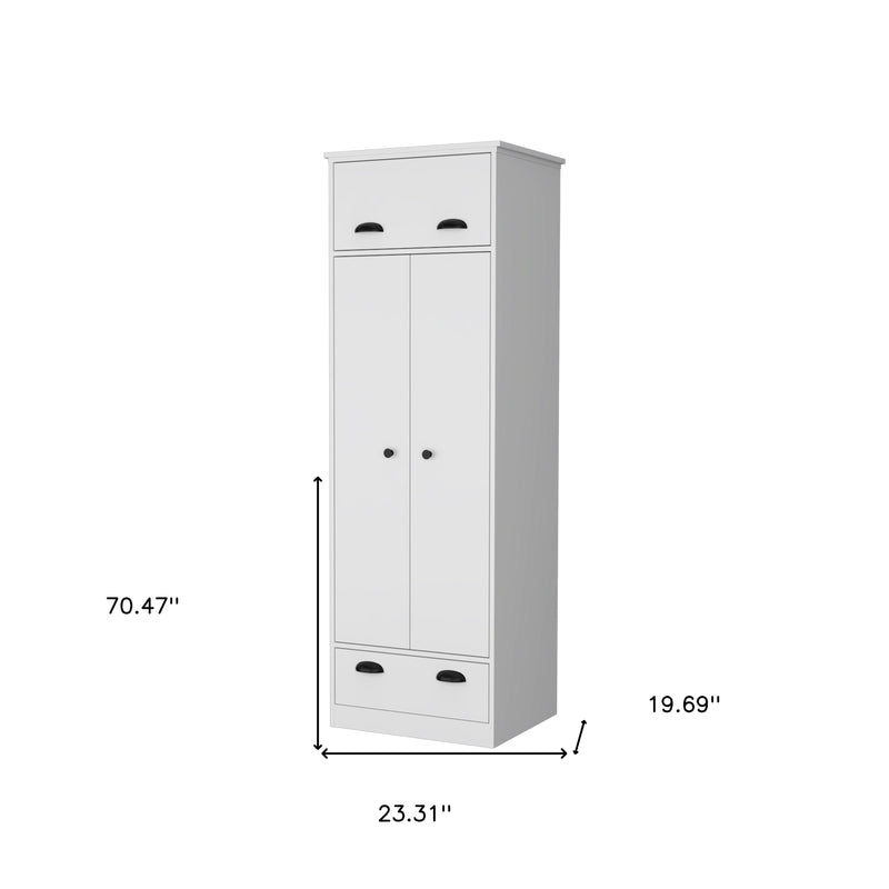 White cabinet dimensions shown: 70.47 in H, 23.31 in W, 19.69 in D