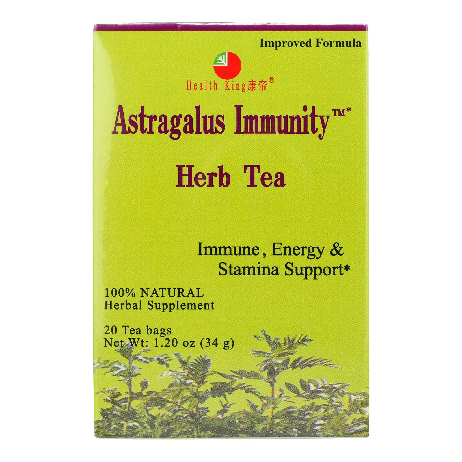 Health King Astragalus Immunity Herb Tea - 20 Tea Bags - GreatEagleInc