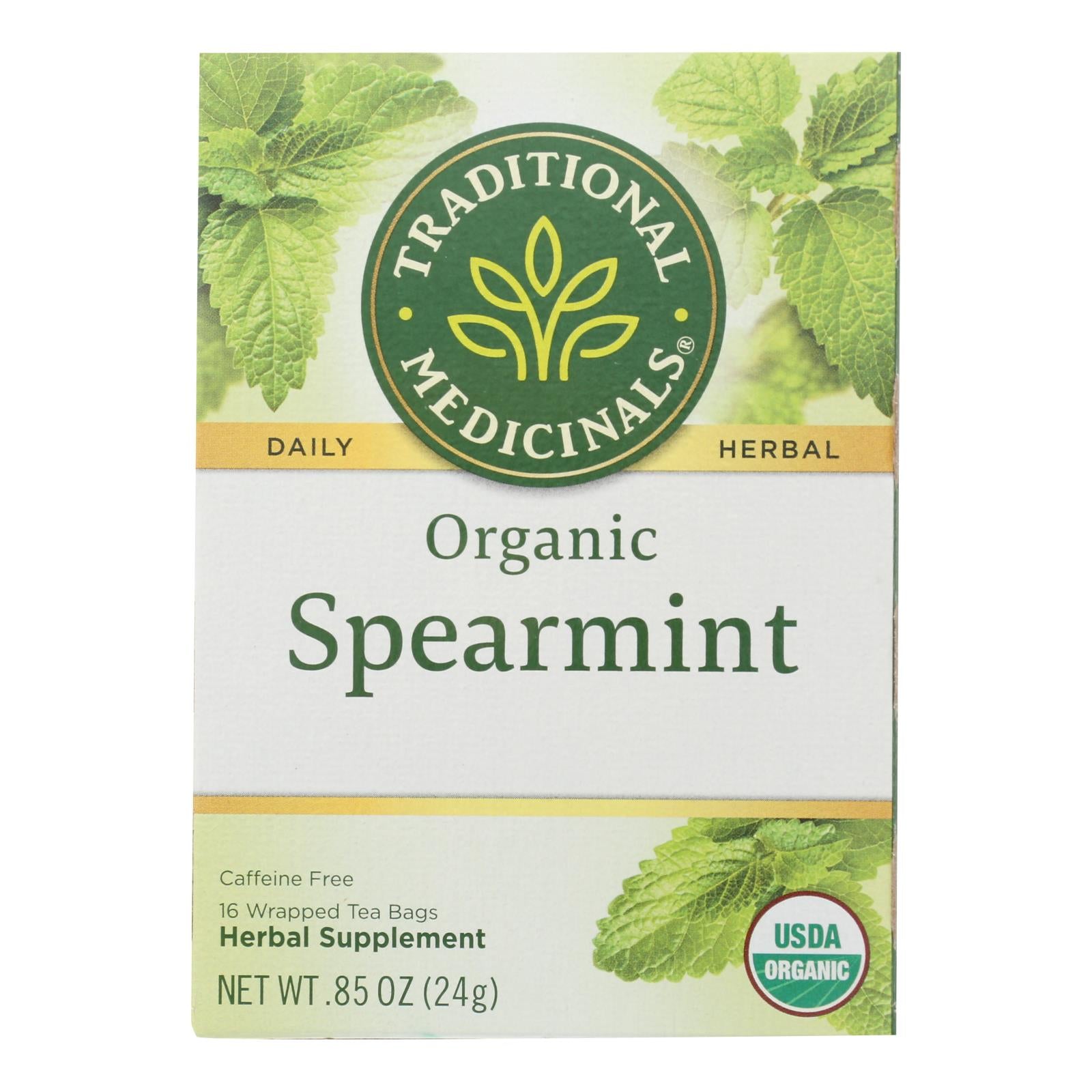 Traditional Medicinals Organic Spearmint Herbal Tea - 16 Tea Bags - Case Of 6 - GreatEagleInc