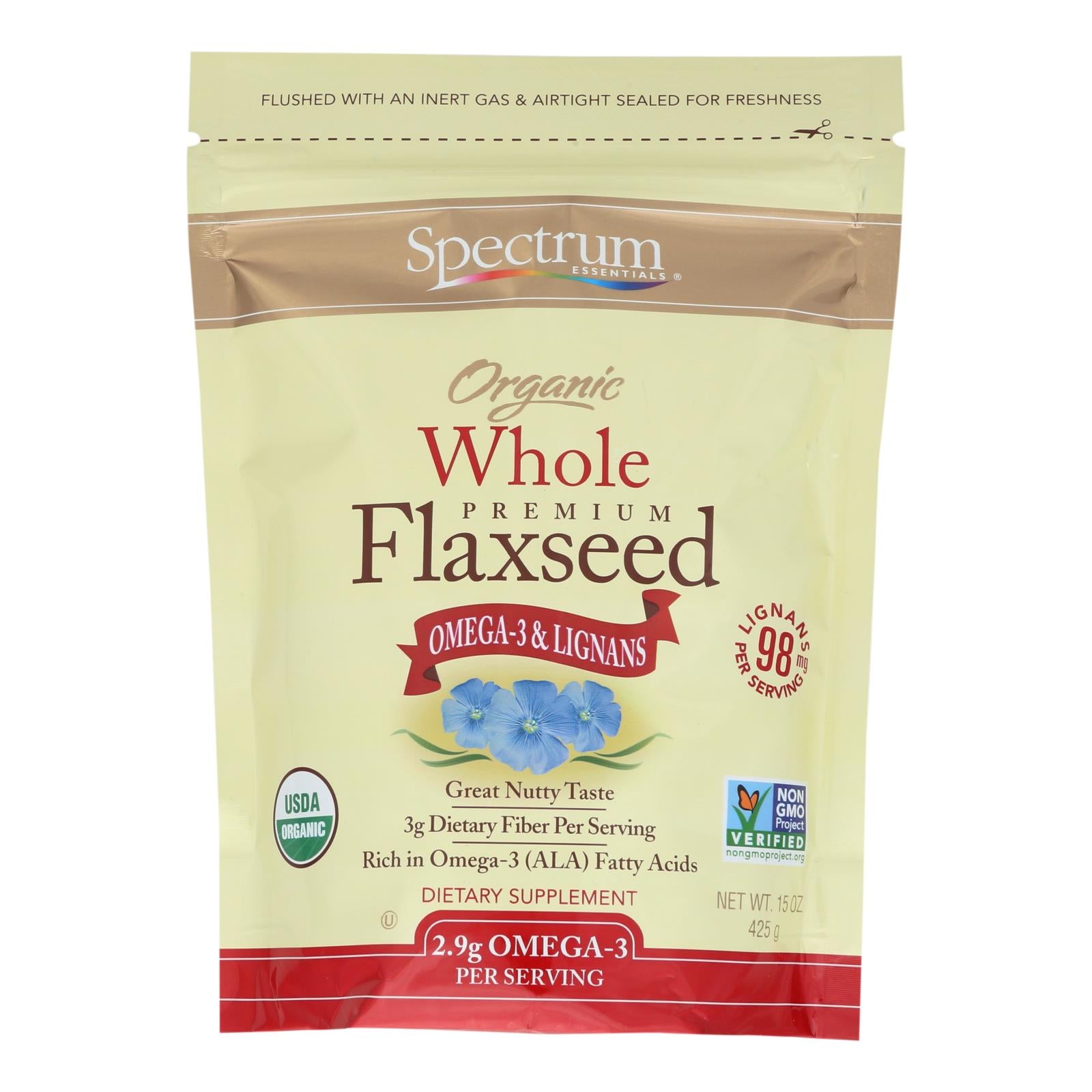 Spectrum Essentials Organic Whole Flaxseed - 15 Oz - GreatEagleInc