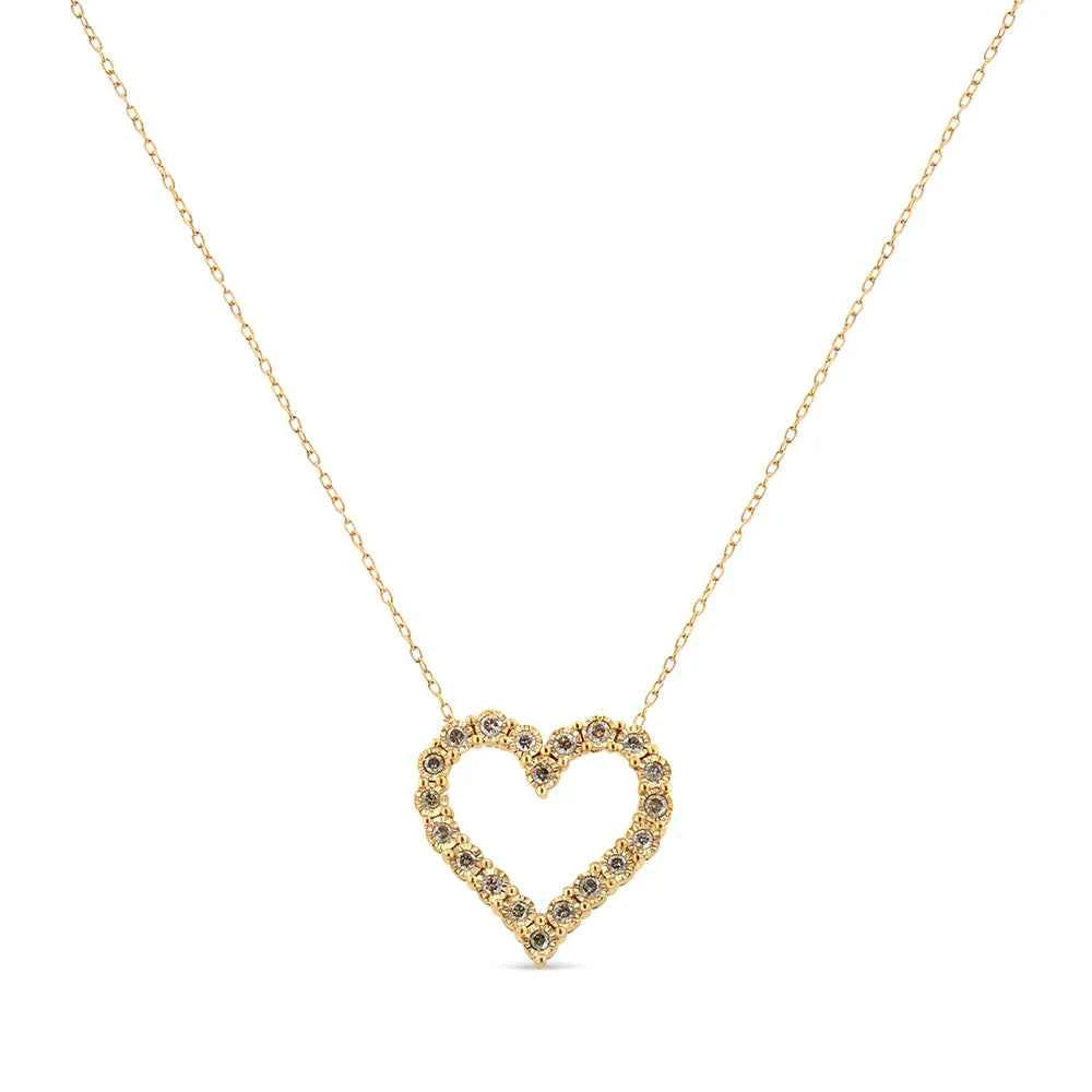 10K Yellow Gold Flashed .925 Sterling Silver 1/2 Cttw Champagne Diamond Miracle Plate Heart Pendant Necklace (K-L Color, I1-I2 Clarity) - 18" Default Title