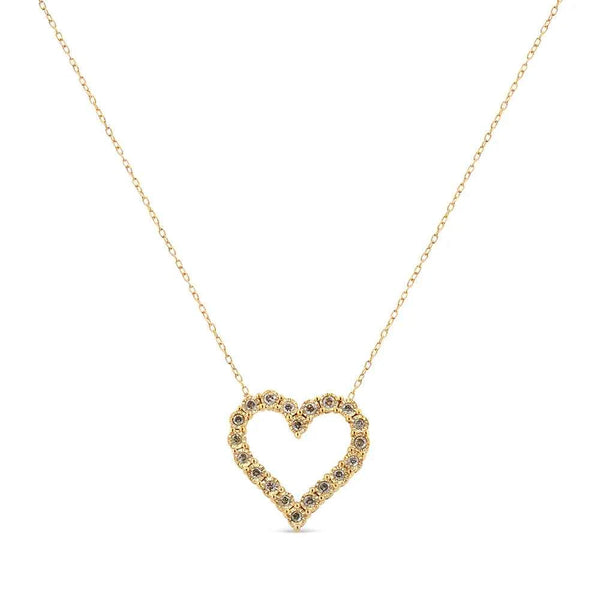 10K Yellow Gold Flashed .925 Sterling Silver 1/2 Cttw Champagne Diamond Miracle Plate Heart Pendant Necklace (K-L Color, I1-I2 Clarity) - 18" Default Title