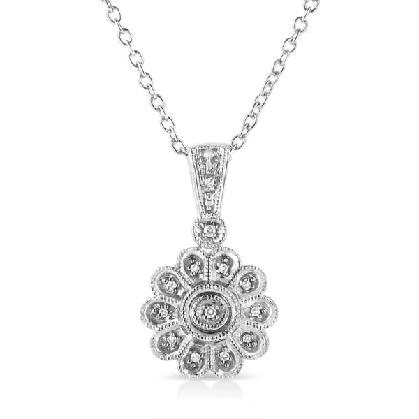 .925 Sterling Silver Diamond Accent Sunburst Milgrain 18" Pendant Necklace (I-J Color, I1-I2 Clarity) Default Title