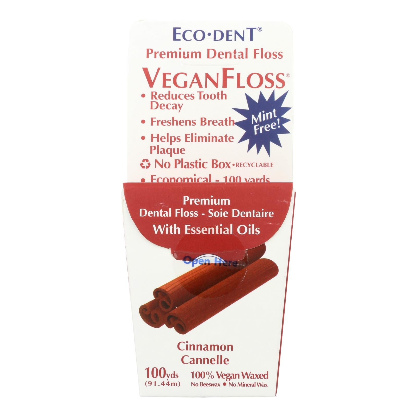 Eco-dent Veganfloss Premium Dental Floss Cinnamon - 100 Yards - Case Of 6 - GreatEagleInc