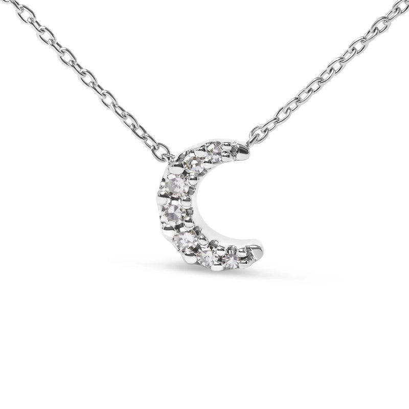 10K White Gold Diamond Accented Crescent Moon Shaped 18" Inch Pendant Necklace (H-I Color, I1-I2 Clarity) - GreatEagleInc