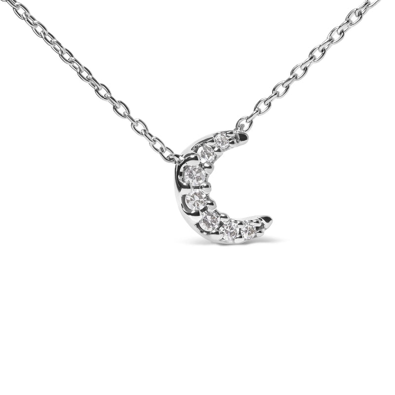 10K White Gold Diamond Accented Crescent Moon Shaped 18" Inch Pendant Necklace (H-I Color, I1-I2 Clarity) - GreatEagleInc