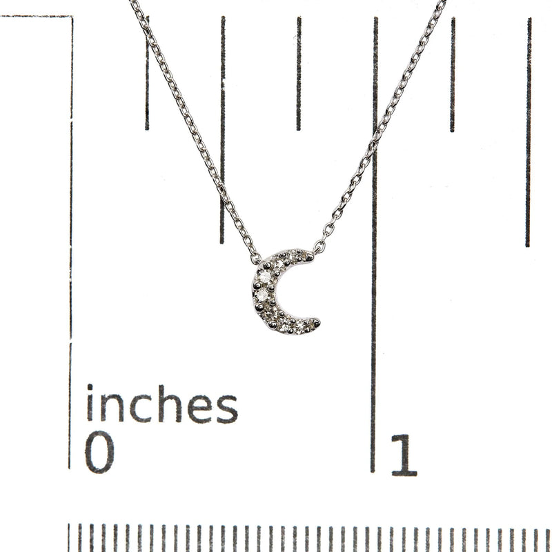 10K White Gold Diamond Accented Crescent Moon Shaped 18" Inch Pendant Necklace (H-I Color, I1-I2 Clarity) - GreatEagleInc