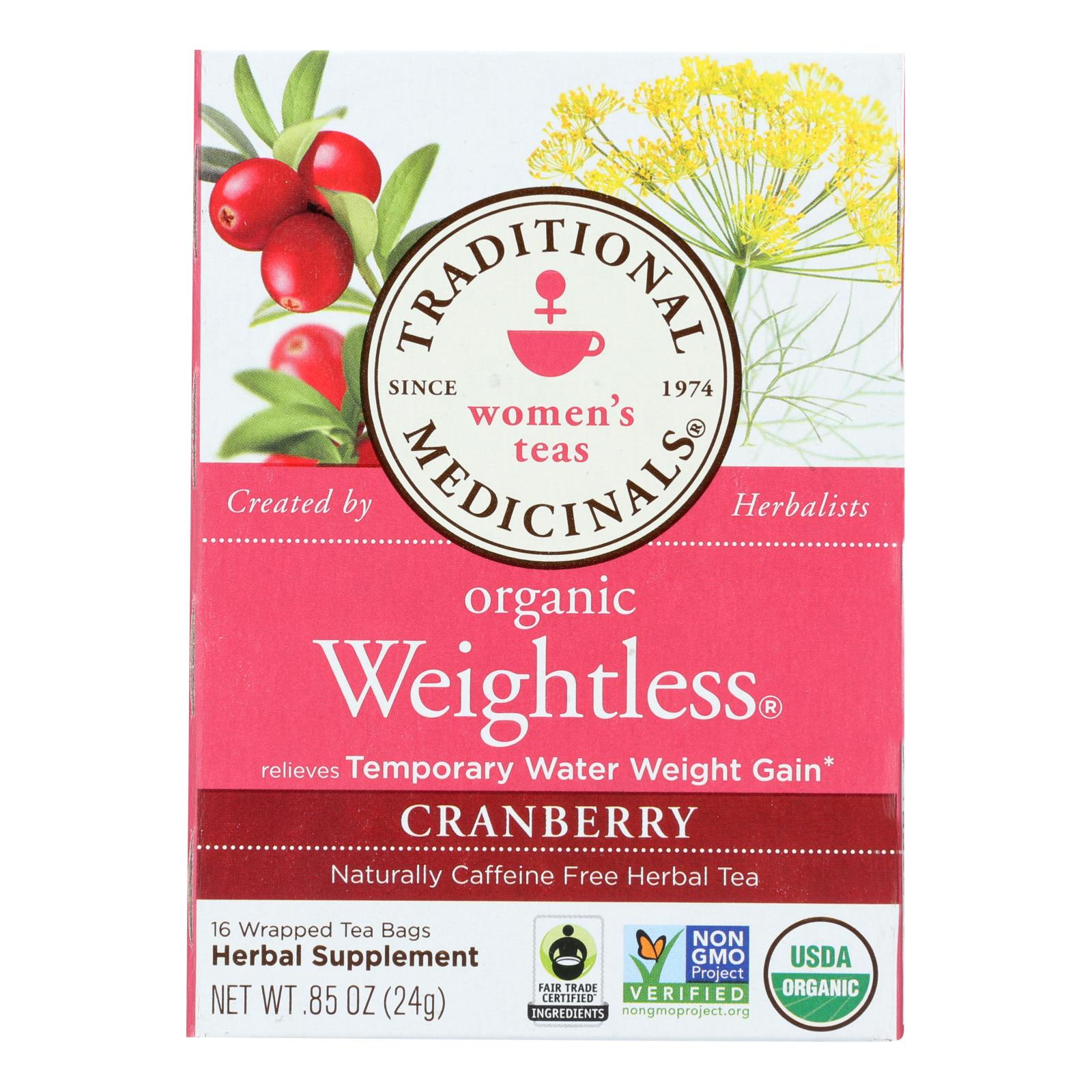 Traditional Medicinals Organic Weightless Cranberry Herbal Tea - 16 Tea Bags - Case Of 6 - GreatEagleInc