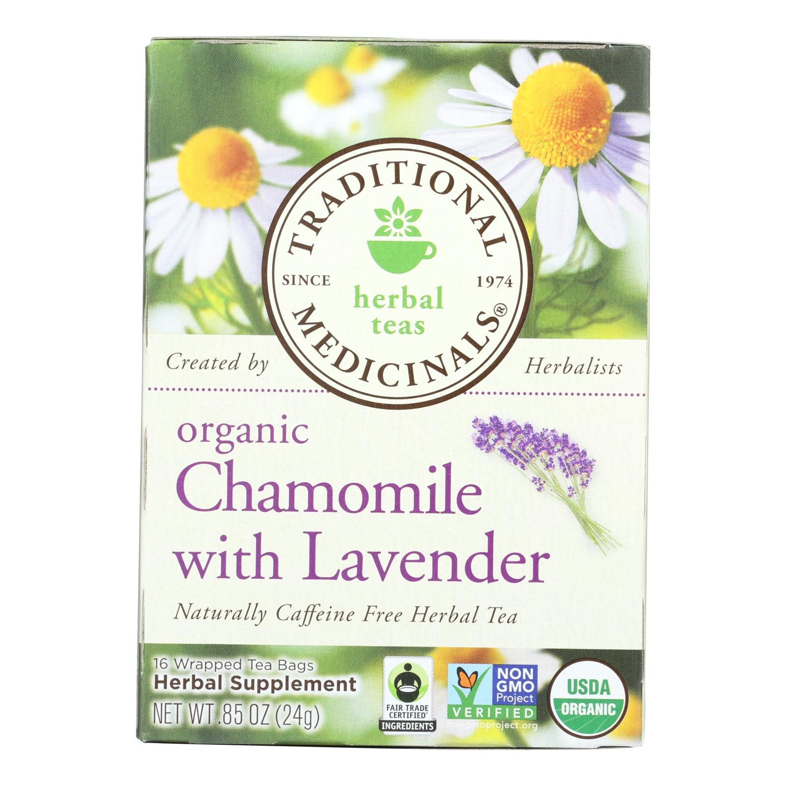 Traditional Medicinals Organic Chamomile With Lavender Herbal Tea - Caffeine Free - Case Of 6 - 16 Bags - GreatEagleInc
