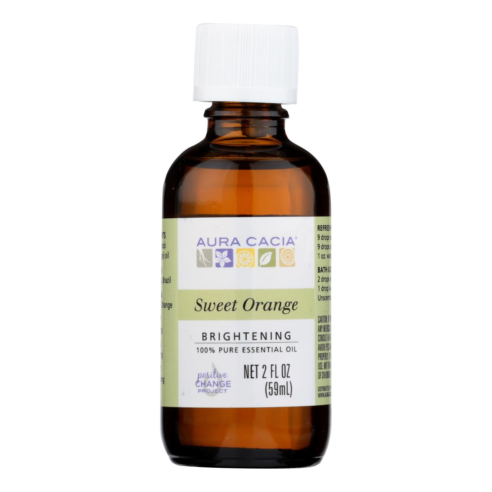 Aura Cacia - Essential Oil - Brightening Sweet Orange - 2 Oz - GreatEagleInc