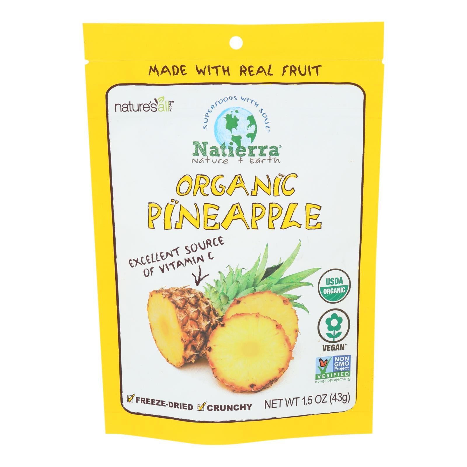 Natierra Freeze Dried - Pineapples - Case Of 12 - 1.5 Oz. - GreatEagleInc
