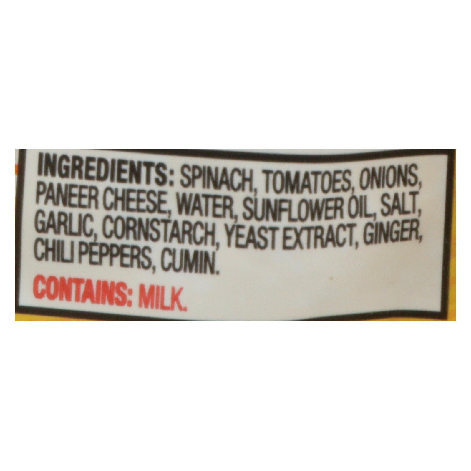 Tasty Bite Entrees - Indian Cuisine - Kashmir Spinach - 10 Oz - Case Of 6 - GreatEagleInc