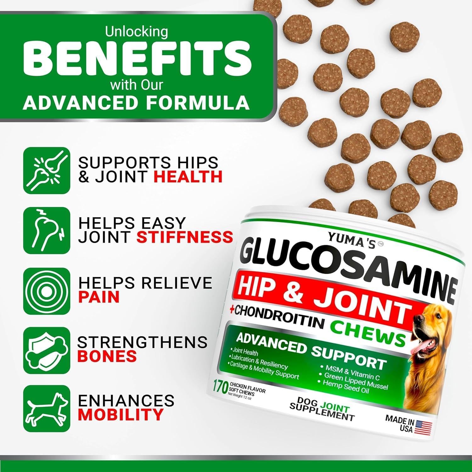 (2 Pack) Glucosamine for Dogs   Made in USA - Pet Supplies