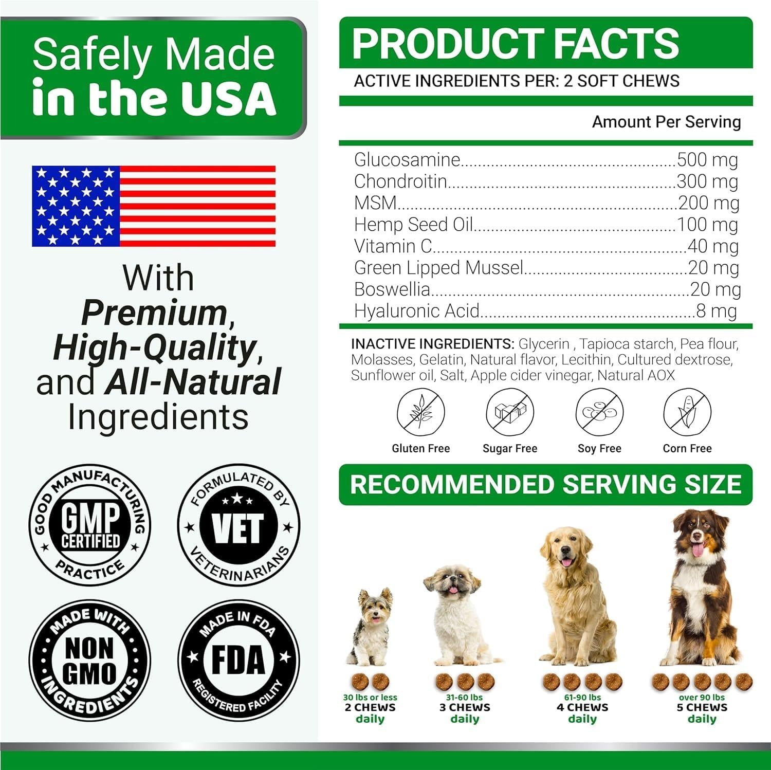 (2 Pack) Glucosamine for Dogs   Made in USA - Pet Supplies
