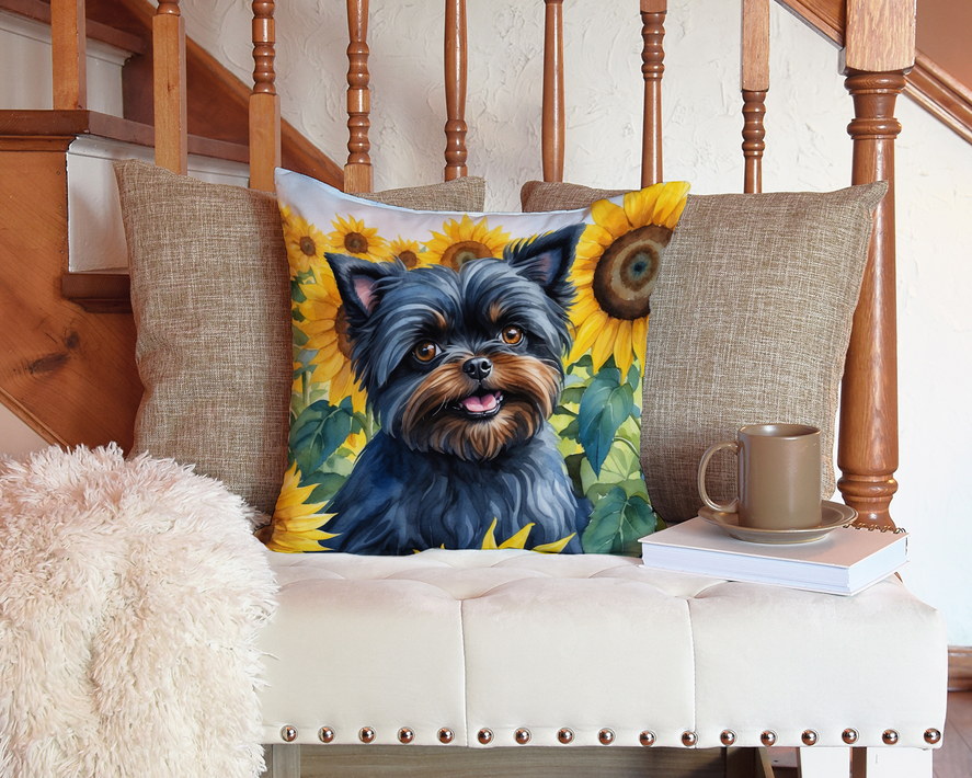 Sunflower dog-themed throw pillow featuring an Alaskan Klee Kai illustration
