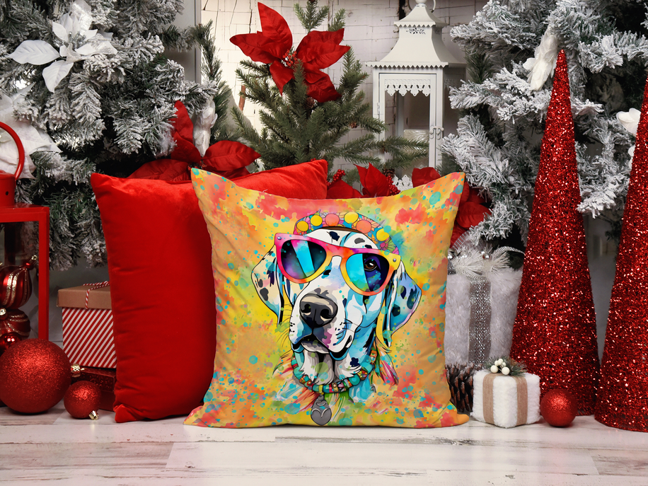 Colorful French bulldog throw pillow with blue sunglasses, square cushion