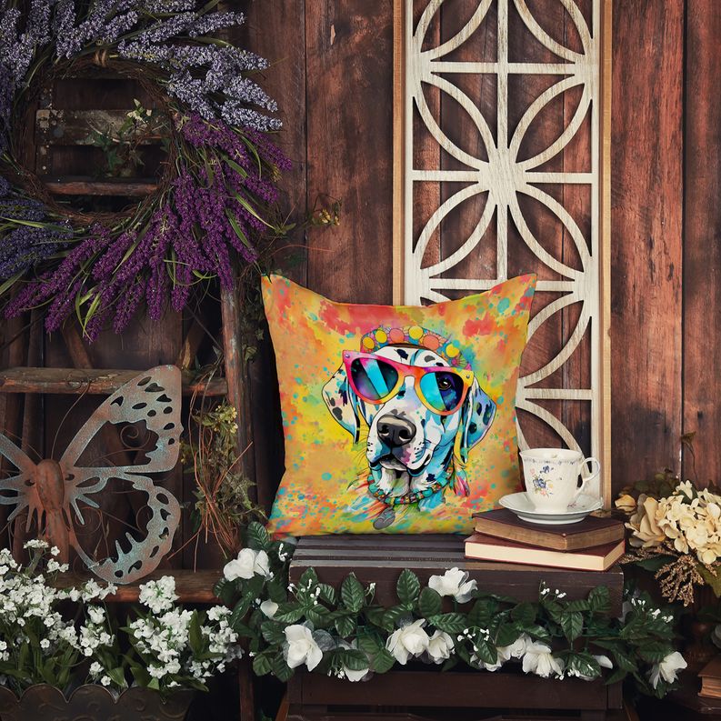 Colorful French bulldog throw pillow with blue sunglasses, square cushion